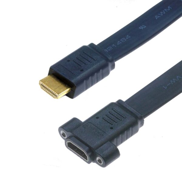 كابل تمديد مسطح من HDMI 4K ذكر إلى HDMI أنثى 2.0 مثبت على اللوحة