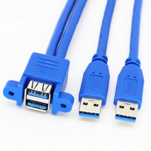 デュアル USB 3.0 A オス - デュアル垂直 USB 3.0 A メス パネルマウント ケーブル