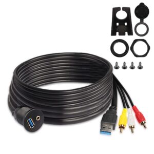 كابل USB A مثبت على لوحة السيارة ومقاوم للماء من USB 3.0 A و3RCA إلى 3.5 مم ذكر إلى أنثى