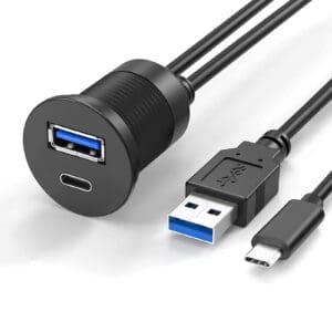 Waterproof USB Panel Mount USB A and USB C Male to Female Car Cable