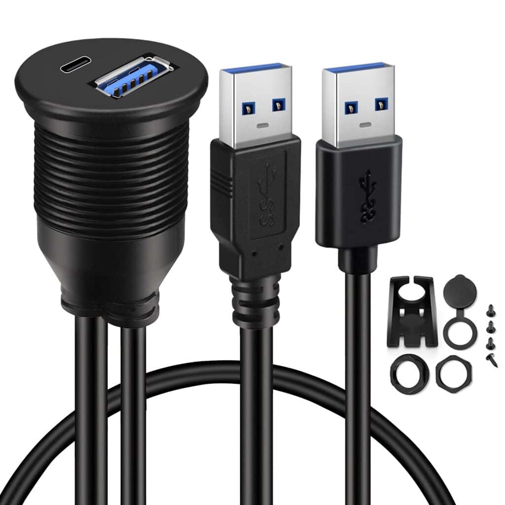 FSP4017-1.jpg كابل مقاوم للماء للسيارة بمنفذ USB مزدوج للتركيب على لوحة USB 3.0 ذكر A إلى USB A وUSB C أنثى