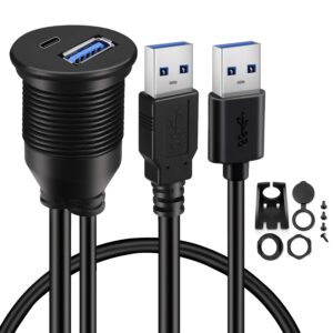 Câble étanche pour voiture avec double panneau USB 3.0 A mâle vers USB A et USB C femelle