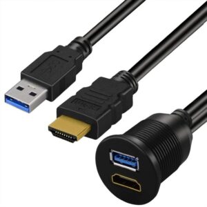 Wasserdichtes USB-A- und HDMI-Autokabel zur Panelmontage, Stecker auf Buchse