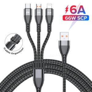 6A USB на Type C, Lightning, Micro USB 3 в 1 Суперзарядное устройство и кабель для передачи данных