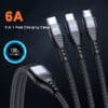 FS16016 (5) 6A USB auf Typ C, Lightning, Micro USB 3-in-1 Super-Lade- und Datenkabel