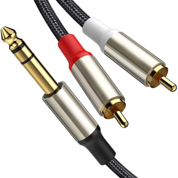 Stereo-Audiokabel (6,35 mm Stecker auf 2 Cinch-Stecker) mit Metallgehäuse
