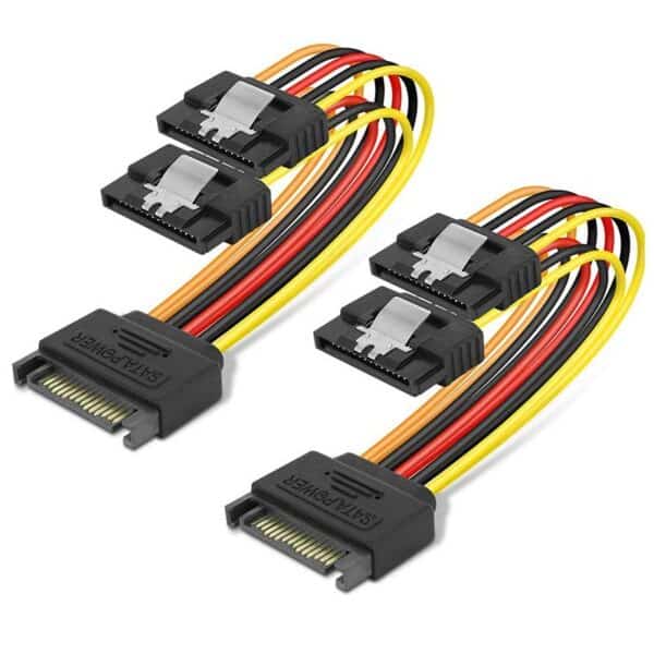 كابل تمديد الطاقة SATA 15 دبوسًا ذكرًا إلى كابل تمديد الطاقة Dual 15 دبوسًا أنثى