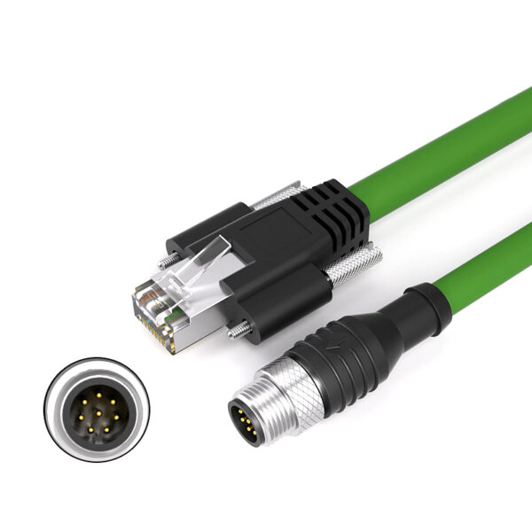 Cable Ethernet Gigabit con tornillo de bloqueo RJ45 a código A M12 de 8 pines